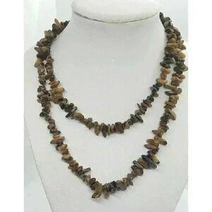 Genuine Tigers Eye Chip Bead Endless Necklace Gemstone Healing Inner Strength